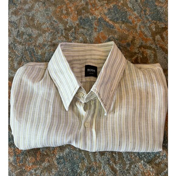 Hugo Boss Fitted Men’s XL Striped Linen Shirt - Picture 4 of 4